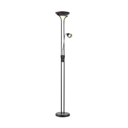 Lámpara LED de pie Modu, negra, brazo de lectura LED, altura 180 cm, atenuable.