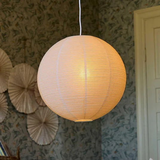 Lámpara colgante Haru, beige, Ø 50 cm, papel, E27, cable blanco