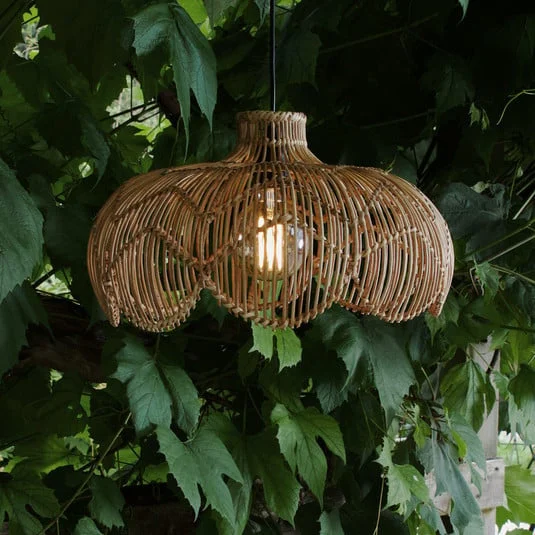 Lámpara colgante exterior Belle, ratán natural, Ø 43 cm, enchufe IP44