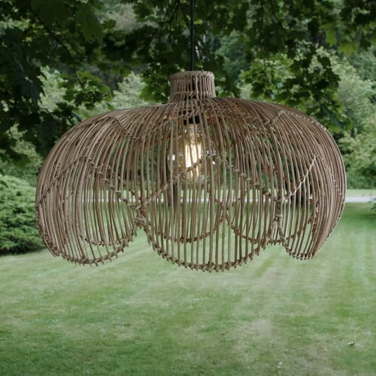 Lámpara colgante exterior Belle, ratán natural, Ø 53 cm, enchufe IP44
