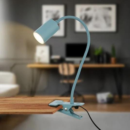 Lámpara de pinza LED Fleks, azul paloma, flexible, metal