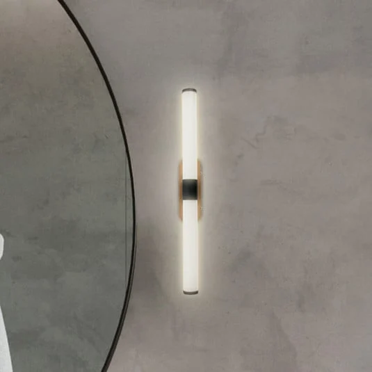 Aplique de pared LED Runt, negro/madera 3000 K IP44 Longitud 40 cm