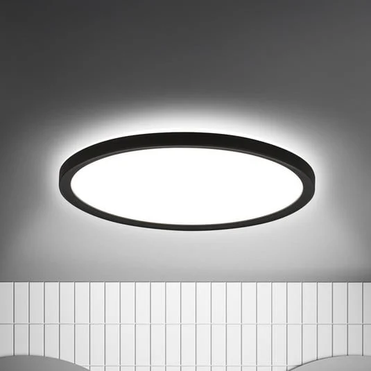 Plafón LED con sensor de movimiento, negro, Ø 29 cm, IP44, 4000K