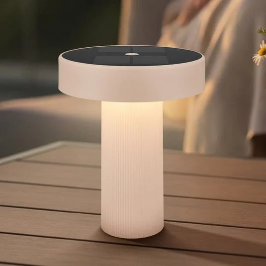 Lámpara de mesa LED solar recargable Poga, beige, plástico, IP44