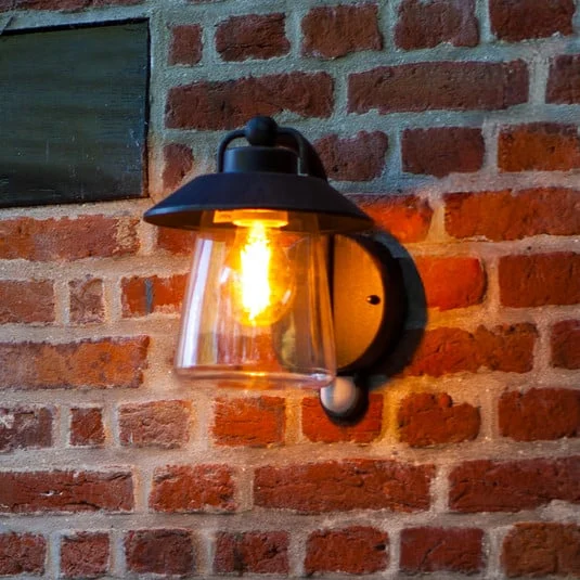 Aplique de exterior con sensor CATE, negra, 22 cm, IP44, E27