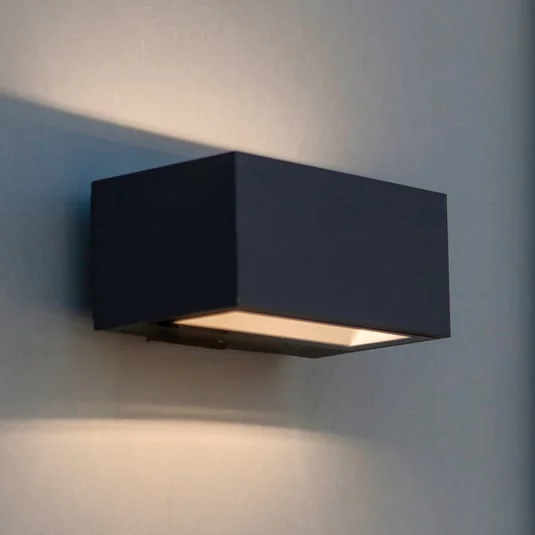 Aplique LED para exterior GEMINI, gris oscuro, 14 cm, IP54, luz hacia