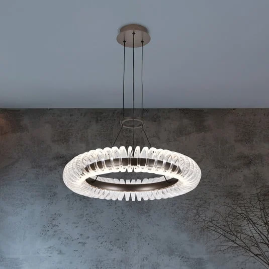 Lámpara colgante LED Alba, gris cepillado/transparente, Ø 60 cm, metal/acrílico