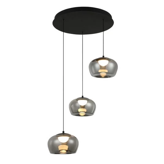 Lámpara colgante LED Nadia, Ø 48 cm, gris ahumado, cristal, 3 luces
