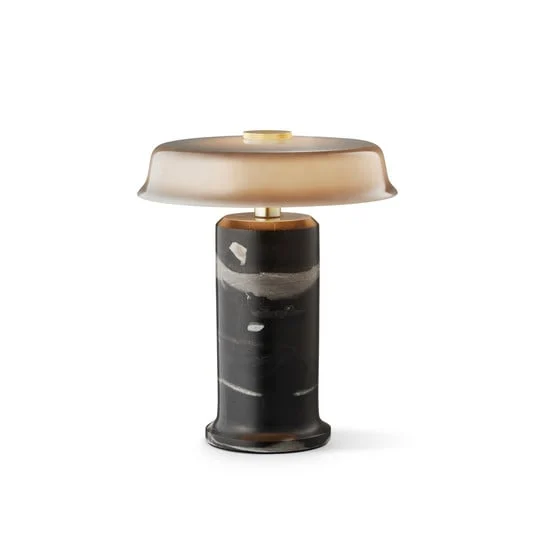 Lámpara de mesa LED recargable Trip No. 2, gris ceniza/gris, mármol, cristal