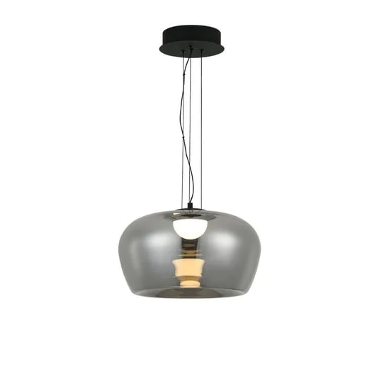Lámpara colgante LED Nadia, Ø 16 cm, gris ahumado, cristal