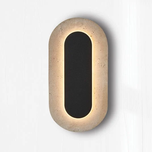 Aplique de pared LED Miranda, color beige/negro, altura 30 cm, piedra