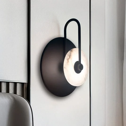 Aplique de pared LED Samira, negro, Ø 25 cm, piedra sintética/metal