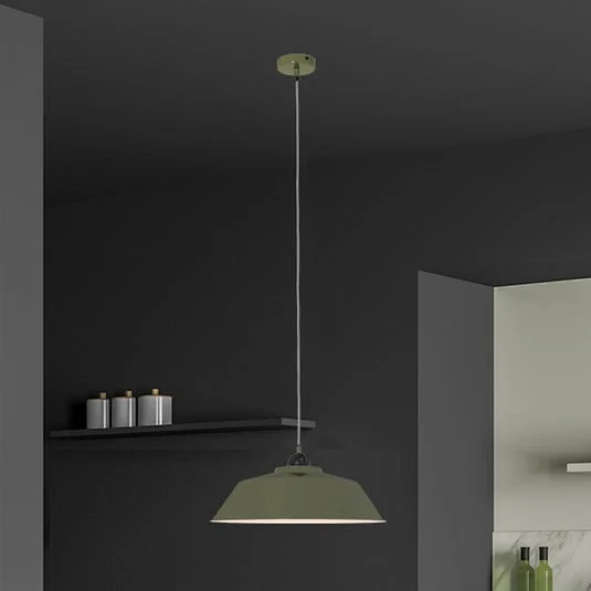 Lámpara colgante Nove, verde, interior blanco, metal, E27