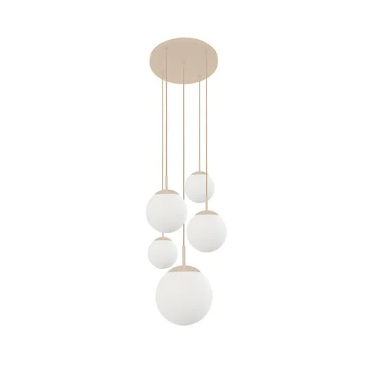 Lámpara colgante Bollique, color crema/blanco opalino, cristal, 5 luces