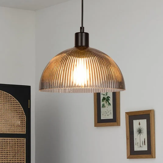 Lámpara colgante Duomo, gris humo/negro, Ø 25 cm, cristal