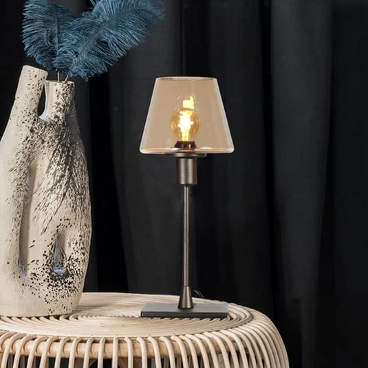 Lámpara de mesa Ancilla marrón/ámbar, 33 cm, metal, cristal, E14