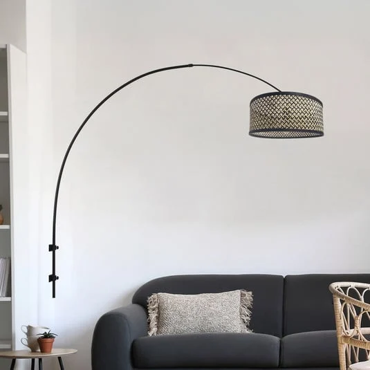 Aplique de pared Sparkled Light, negro/trenzado negro y madera