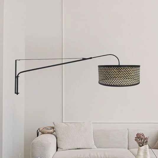 Aplique de pared Elegant Classy, negro/trenzado negro y madera
