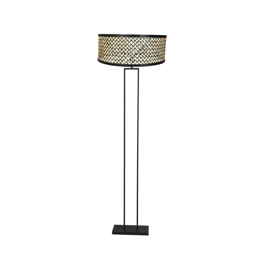Lámpara de pie Stang, negra/pantalla trenzada negra/madera