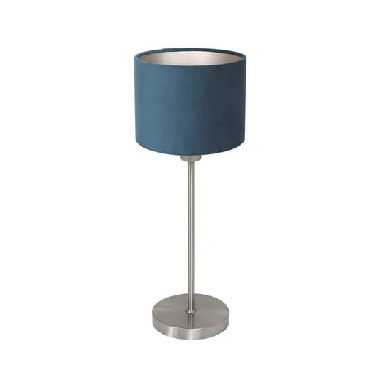 Lámpara de mesa Noor, acero/terciopelo azul, altura 50 cm, E27