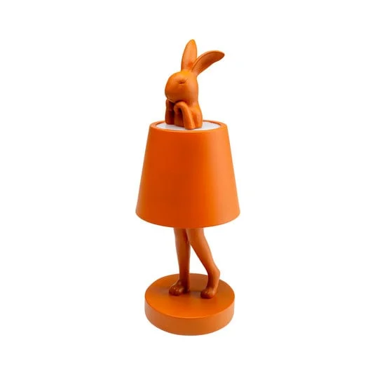 Lámpara de mesa LED recargable KARE Animal Rabbit, naranja, IP54, 29 cm