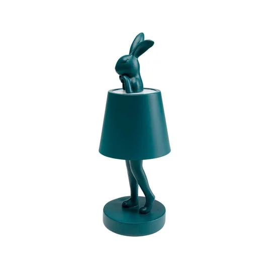 Lámpara de mesa LED recargable KARE Animal Rabbit, color petróleo, IP54, 29 cm
