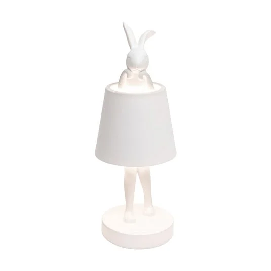 Lámpara de mesa LED recargable KARE Animal Rabbit, blanca, IP54, 29 cm