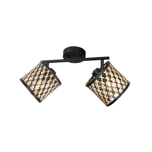 Lámpara de techo Sumba, 2 luces, negra, bambú natural/negro, E14