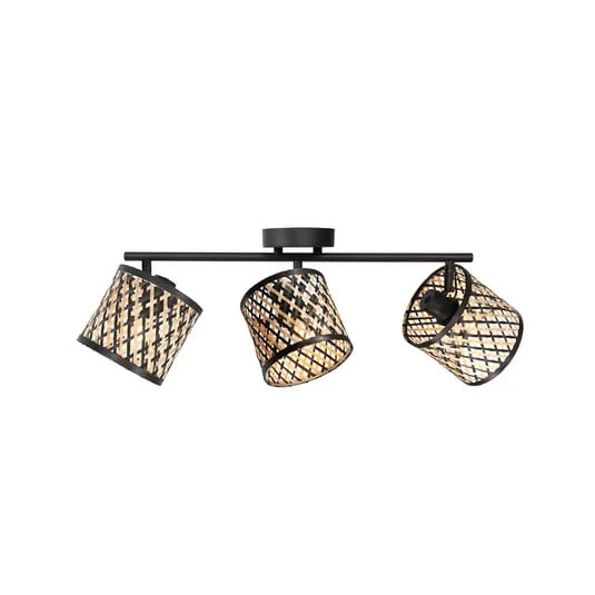 Lámpara de techo Sumba, 3 luces, negra, bambú natural/negro, E14