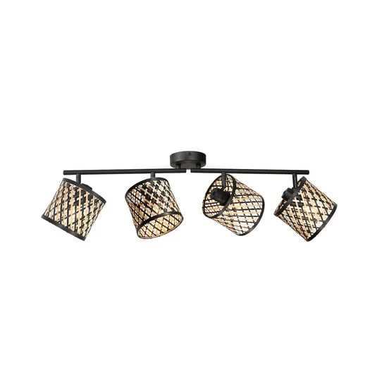 Lámpara de techo Sumba, 4 luces, negra, bambú natural/negro, E14