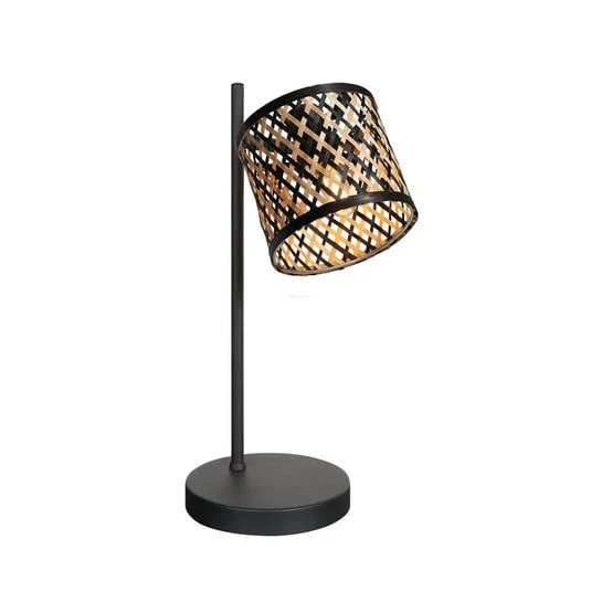 Lámpara de mesa Sumba, negra, bambú natural/negro, E14