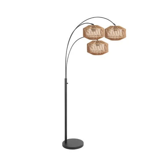 Lámpara de pie Nox Light de 3 luces, negra, cable marrón, casquillo E27