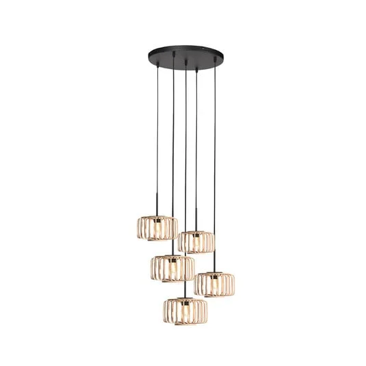 Lámpara colgante Breeza Beache, 5 luces, redonda, negra, bambú
