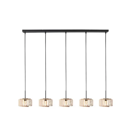 Lámpara colgante Breeza Beache, 5 luces, larga, negra, de bambú