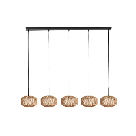 Lámpara colgante Ropex 4530, 5 luces, larga, negra, cable marrón