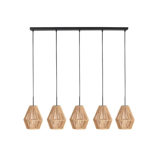 Lámpara colgante Ropex 4531, 5 luces, modelo largo, negra, cable marrón