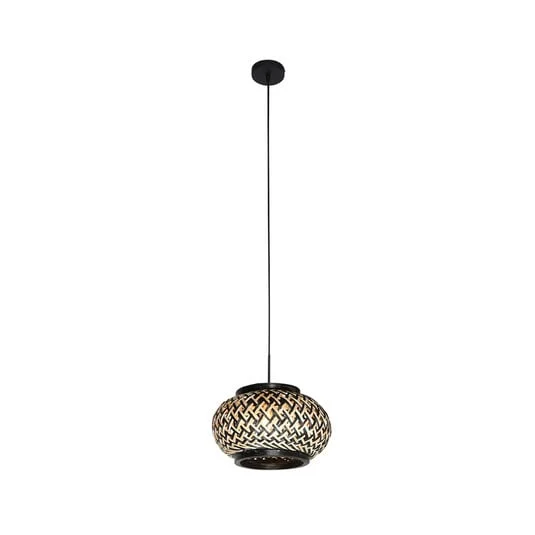 Lámpara colgante NoxLight, 1 luz, negra, con trenzado de bambú