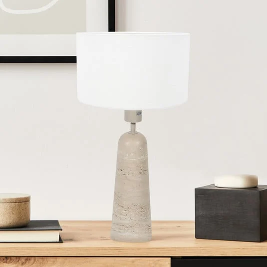 Lámpara de mesa Travino, altura 49 cm, travertino, lino, E27