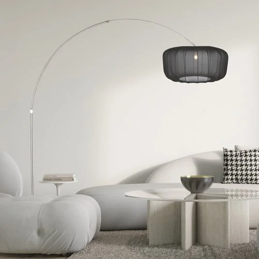 Lámpara de pie curva Sparkled Light, acero/nylon negro, 240 cm