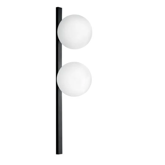Aplique de pared Enoire, altura 60 cm, negra, metal/vidrio, 2 luces.