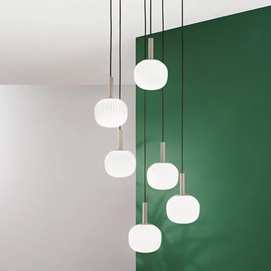 Lámpara colgante Eris, longitud 51 cm, marrón/blanco, metal/vidrio, 6 luces
