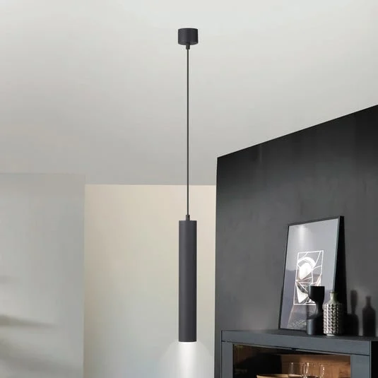 Lámpara colgante DANTE, negra, 1 luz, Ø 6 cm, metal, GU10