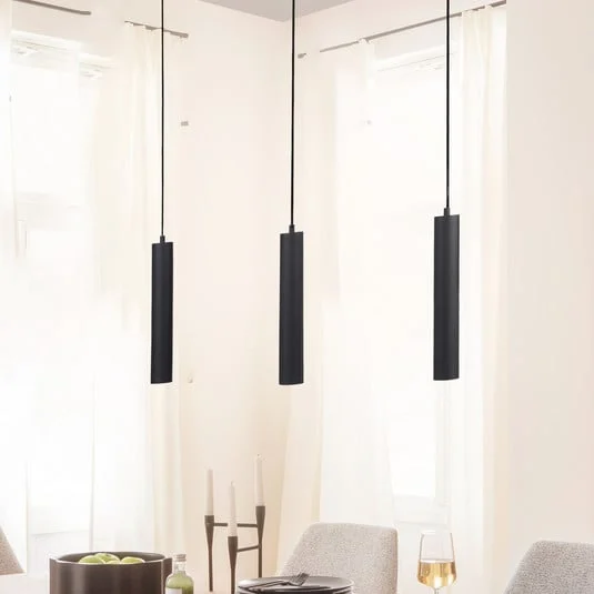 Lámpara colgante LED DANTE, negra, 3 x GU10, longitud 90 cm, metal