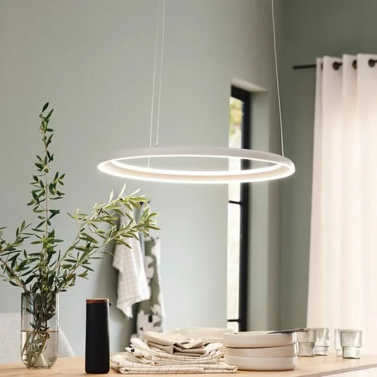 Lámpara colgante LED QUILLO, beige, Ø 60 cm, metal, Switchdim