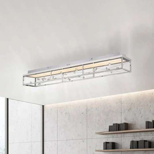 Lámpara LED de techo SKINA, cromada, 112 cm, CCT, atenuable, con control remoto