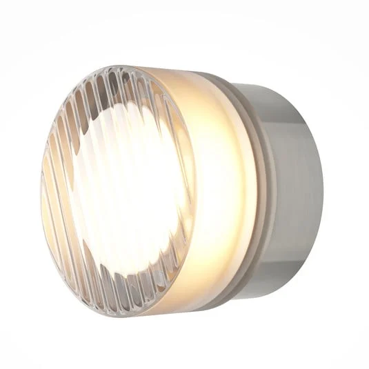Aplique de pared LED OLO, platino/transparente texturado, Ø 13 cm, CCT