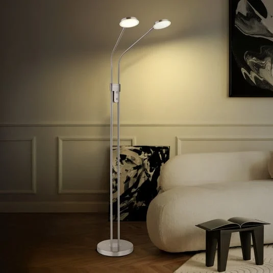 Lámpara de pie LED Silvio, 2 luces, níquel, CCT, atenuable