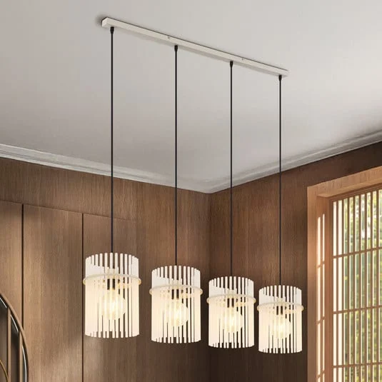 Lámpara colgante Gorley, blanco/arena, cristal, 110 cm, 4 luces, E27