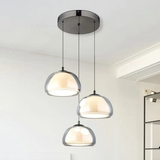 Lámpara colgante LED Avila, gris humo/negro, cristal, CCT, atenuable