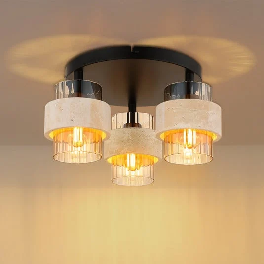 Lámpara de techo Daren, 3 luces, beige/ámbar/negro, Ø 38 cm, E27